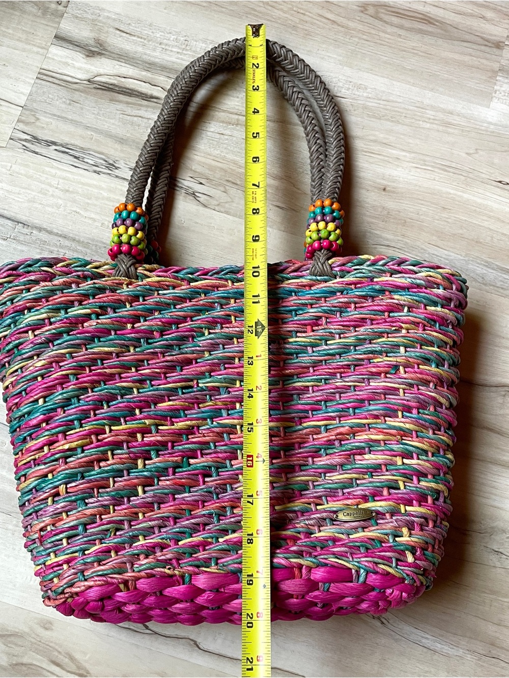 Cappelli Bright Pink Multicolor Woven Straw Tote Bag - Beach & Everyday - Picture 14 of 15